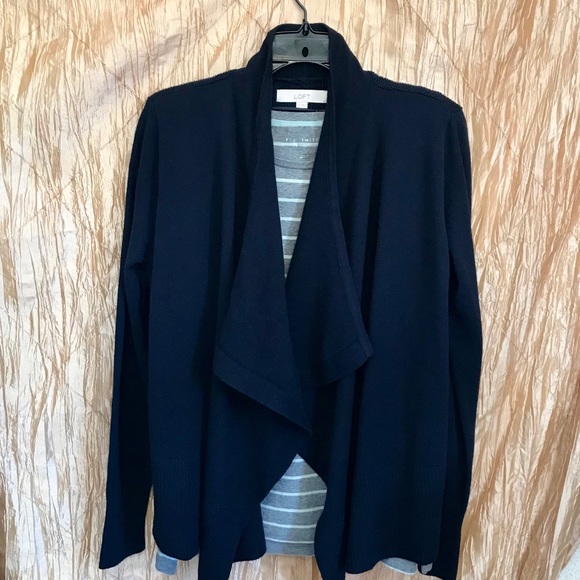 LOFT Sweaters - LOFT navy open  fuzzy loose knit back cardigan